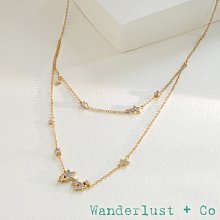 Wanderlust+Co 澳洲品牌 鑲鑽星星項鍊 金色雙層項鍊 Wish Upon The Stars絕版下殺