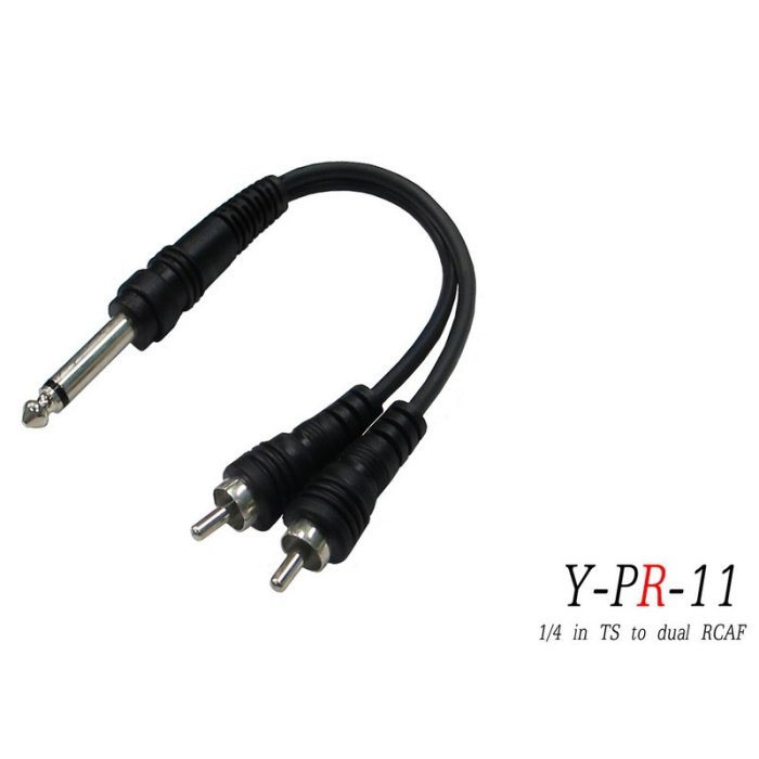 ☆唐尼樂器︵☆台製 Stander Y-PR-11 6.3mm 單聲道公頭 轉兩個 RCA 公頭 音源訊號分接線