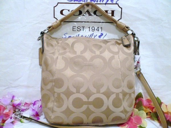 COACH ** 14753 ** 卡其色 KRISTIN OP ART SATEEN HOBO側肩斜兩用包 (有現貨)