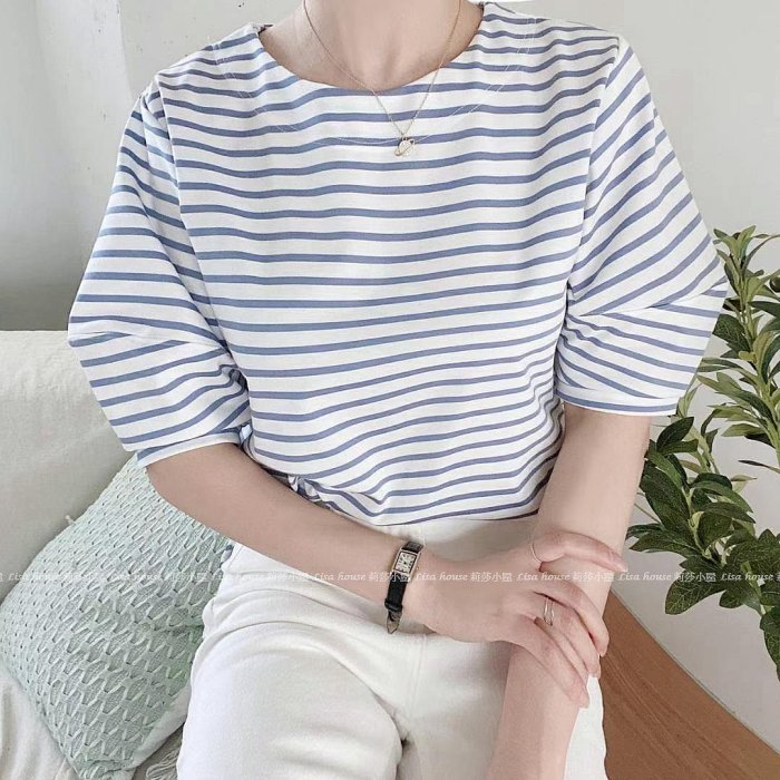 【莉莎小屋】💝正韓 Korea 春夏新品(代購)✈篷袖條紋衫👚👖TS0515