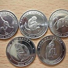 烏干達紀念幣---2004年---猴年紀念套幣 ---五枚一套---值得珍藏