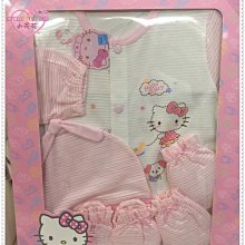 ♥小花花日本精品♥ Hello Kitty 嬰兒 兩用裝禮盒組 彌月禮盒 送禮自用 側姿條紋55019606