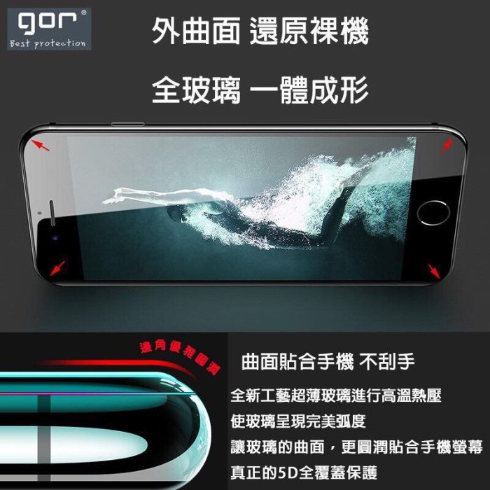 GOR【5D曲面全玻璃 滿版】iPhone 6 6s 7 8 i7p i8p  玻璃貼 保護貼 抗藍光