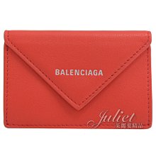 【茱麗葉精品】全新精品 BALENCIAGA 巴黎世家 專櫃商品 391446 燙銀LOGO小牛皮三折小短夾.紅 預購