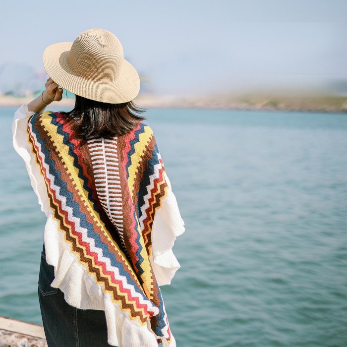 2024新款大披肩女士外搭民族風新疆西藏旅游穿搭披風時尚氣質斗篷現貨絲巾圍巾