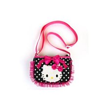 ♥ 小花花日本精品♥ Hello Kitty  斜背包零錢包相機包兒童背包黑色大臉水玉41106501