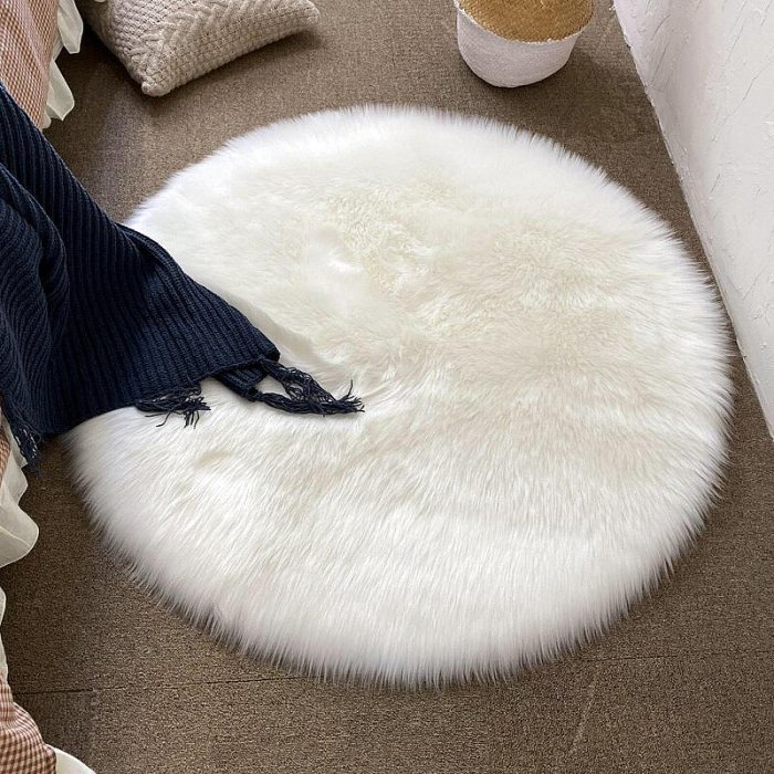 輕奢地毯圓形臥室床邊客廳白色仿羊毛兒童電腦椅子梳妝臺毛絨地墊