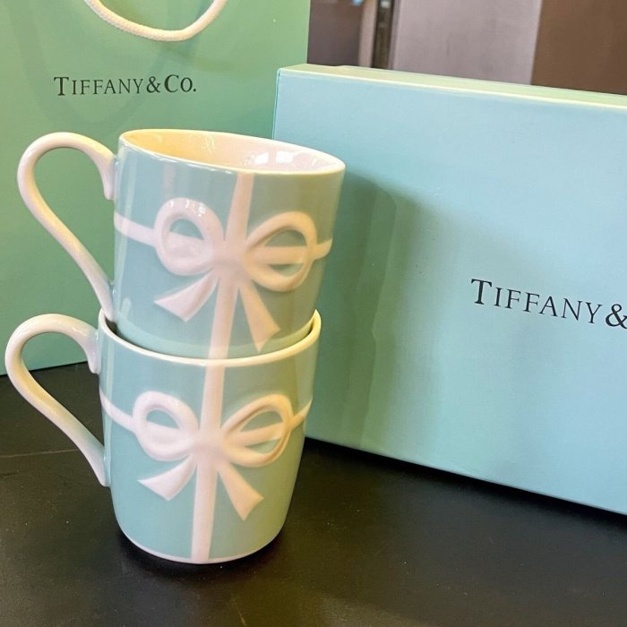 【King女王代購】TIFFANY & CO. 蒂芙尼同款蝴蝶結情侶對杯馬克杯伴手禮