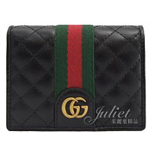 【茱麗葉精品】全新精品 GUCCI 專櫃商品 536453 菱格紋綠紅綠織帶扣式零錢短夾.黑 預購無現貨