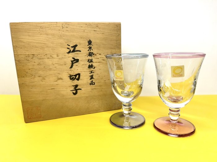 【JP.com】日本帶回 東京傳統硝子工藝 江戶切子 玻璃對杯 玻璃杯 禮品 擺飾 含木盒