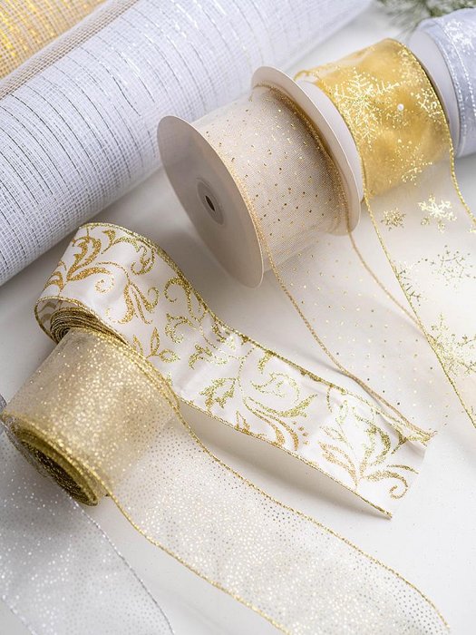 圣誕樹裝飾織帶紗帶雪花絲帶緞帶彈力網帶DIY蝴蝶結mesh ribbon~告白氣球