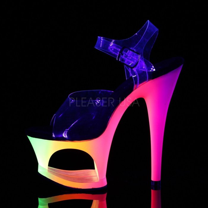 Shoes InStyle《七吋》美國品牌 PLEASER 原廠正品透明漸層霓虹螢光厚底高跟涼鞋 出清『紫紅橘黃黑色』