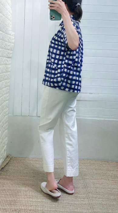 正韓korea韓國進口guul藍色格紋短袖棉麻衫 現貨  小齊韓衣