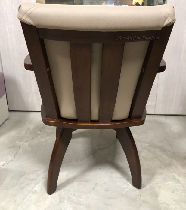【N D Furniture】台南在地家具-橡膠木全實木胡桃色卡其皮墊扶手旋轉椅/造型轉椅BG