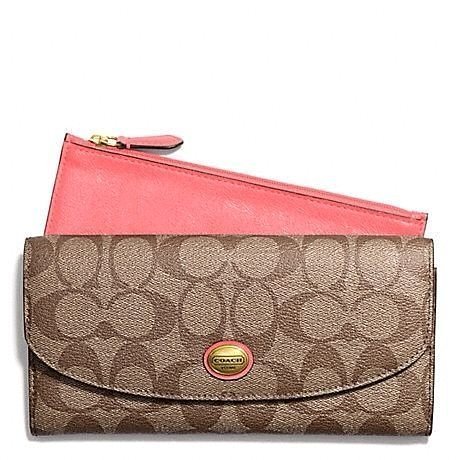 Coco小舖 COACH 49154 PEYTON SIGNATURE SLIM ENVELOPE WITH POUCH