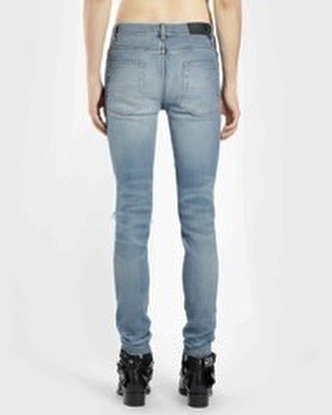 [ 羅崴森林 ] AMIRI SS19現貨LIGHT BLUE WASHED MX1 JEANS藍刷破鑲黑皮革彈力牛仔褲