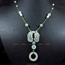 珍珠林~僅此一組.賠售出清 A貨緬甸天然翡翠雙貔貅項鏈 附贈中國結手工編織成的項鍊#552