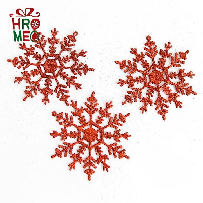 Hromeo 10~15金紅白色圣誕雪花片 圣誕藤條花環裝飾假雪花掛件~告白氣球