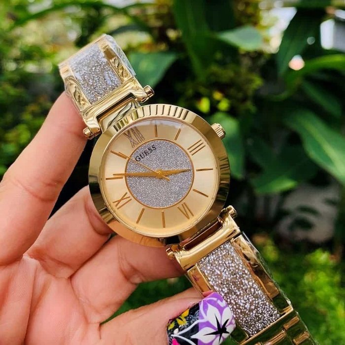 GUESS AURORA 模擬女生手錶 錶盤錶帶鑲有粉鑽 可自行調節錶帶 W1288L1 W1288L2 W1288L3
