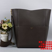 ☆優買二手精品名牌店☆ CELINE sangle bucket 摩卡色 咖啡 荔枝皮 金釦 肩背包 水桶包 美品 特價