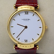 《寶萊精品》LANCEL 蘭姿金白圓型石英女子錶
