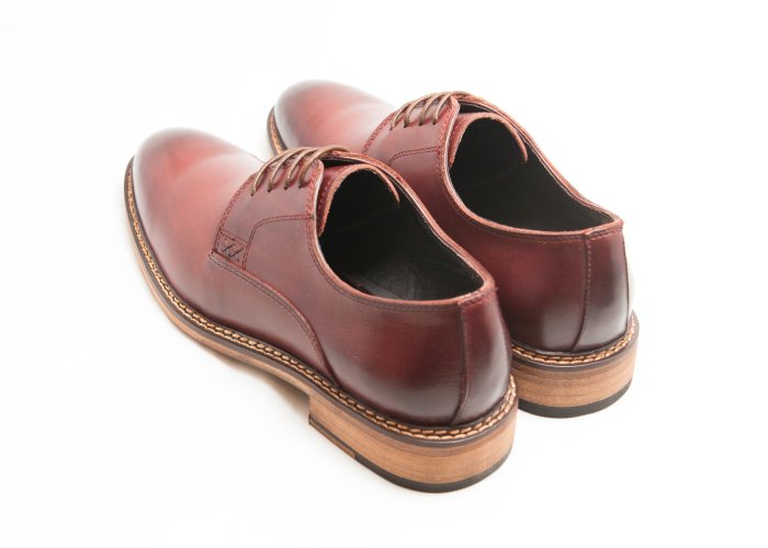 素面德比鞋:手工上色小牛皮真皮木跟男鞋皮鞋-酒紅色-[LMdH直營線上商店]B1A15-79