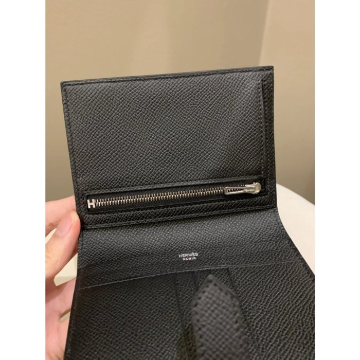 Hermes Bearn Compact Wallet Black 愛馬仕 Epsom 皮革 黑色 銀扣 卡夾 中夾