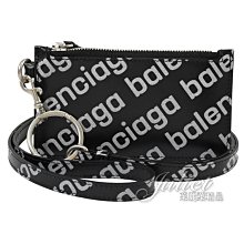 【茱麗葉精品】全新精品 BALENCIAGA 專櫃商品 594548 滿版LOGO斜背頸掛式牛皮卡片零錢包.黑銀 現貨