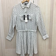 ［愛莎&嵐］UNIQLO 女 白色長袖襯衫式印花洋裝/M(全新) 11303 15