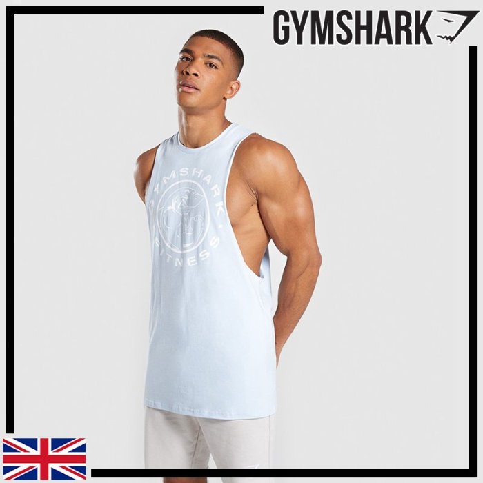 ►瘋狂金剛◄淺藍色 GYMSHARK  LEGACY DROP ARMHOLE TANK 運動背心 舒適 坦克背心