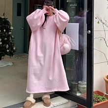 ＳｅｙｅＳ 時尚簡約日韓甜美基本款寬鬆內刷毛燈籠袖洋裝