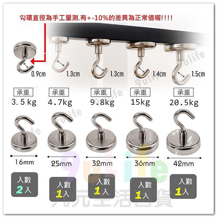 【九元生活百貨】超強力磁鐵掛勾/36mm 承重15kg 多用途吸鐵勾 磁吸勾 磁性勾 掛鉤 吊勾 露營