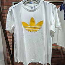 南🔥2023 8月 ADIDAS PEARL TREFOIL 短袖上衣 短T 大LOGO 三葉草 女款 白黃IM1922