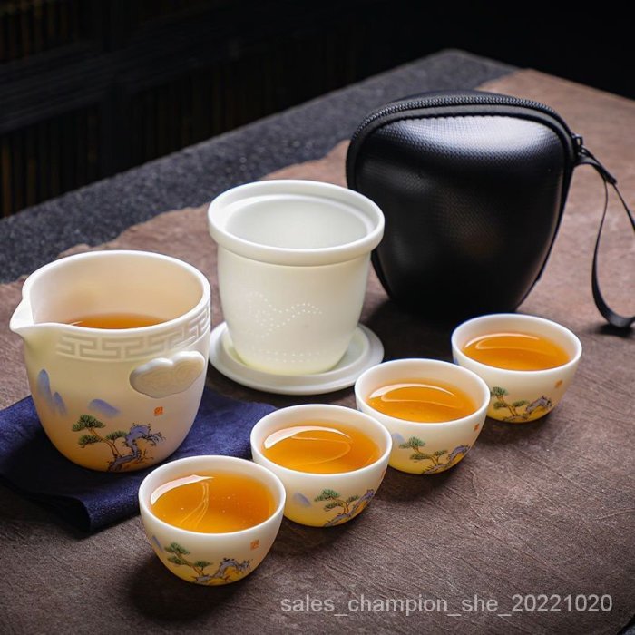 旅行泡茶組羊脂玉瓷防燙便攜式旅行茶具小套裝茶壺茶杯快客杯一壺三四杯素燒