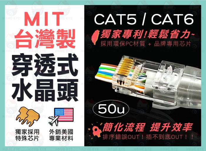 單只 🚀 台灣製 CAT6 CAT5 穿透式水晶頭 專利設計 水晶套 高品質 RoHs認證 RJ45 網路接頭