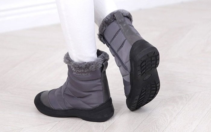 (((每雙1500))) 全新 ~ 韓版 內絨毛 中筒拉鍊 保暖防水 厚底 毛靴雪靴 - 灰色 (24)