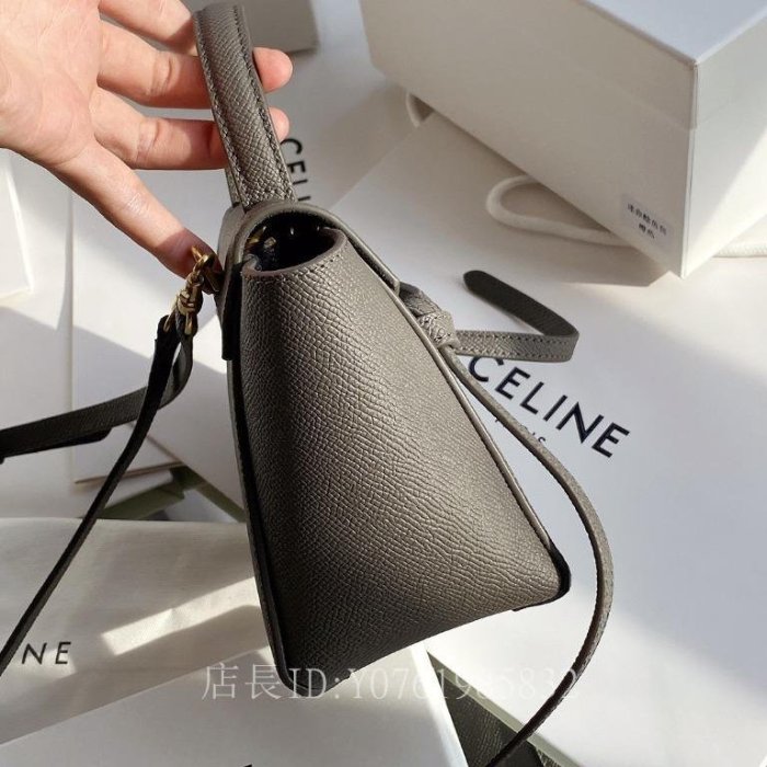 極二手正品Celine Celine Pico belt bag mini 大象灰 荔枝紋 小牛皮 單肩包 鯰魚包