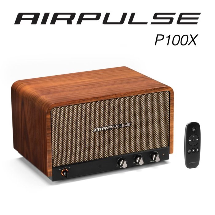 買就送真無線藍牙耳機 復古美型 Airpulse P100X 主動式藍牙喇叭 桌上型喇叭 18個月保固｜劈飛好物