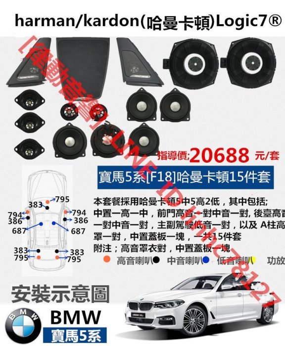 [律動音響] Bmw 寶馬5系F18  harman/kardon  Logic7 升級哈曼卡頓汽車音響 原廠選配喇叭