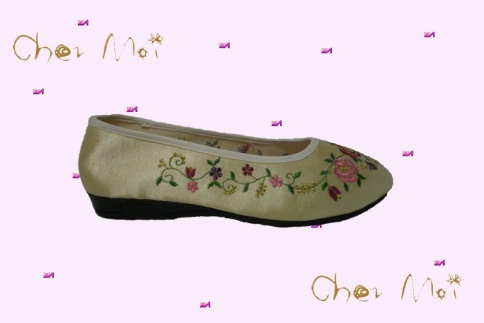 ＊Chez Moi ＊來我家~[台灣製造]手工繡花鞋系列：米白色 ＆ 黃色