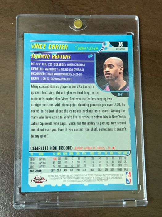 2001 Topps Chrome Refractor Vince Carter 金屬平行亮面