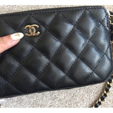 【二手】Chanel A82527 small leather 雙拉鍊 發財手機包 WOC 鏈帶包