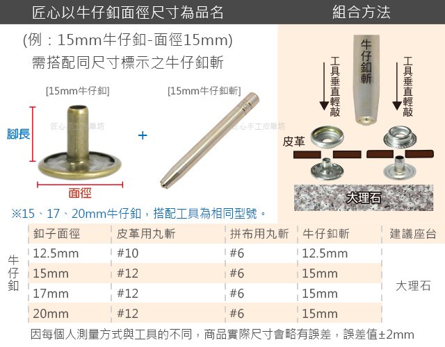 【匠心手工皮雕坊】單面骷髏頭牛仔花釦15mm(銅)50入(A3257-2)＿拼布 釦子 牛仔釦