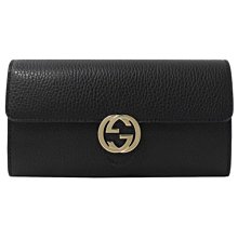 【茱麗葉精品】全新精品 GUCCI 598166 大金屬雙G LOGO牛皮扣式長夾. 黑 預購