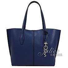 【茱麗葉精品】【全新商品】TODS 專櫃商品 金屬LOGO吊飾縫線小牛皮肩背托特包.深藍色 現貨