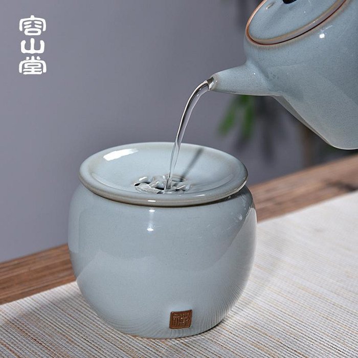 金小鋪 陶瓷汝窯建水迷你干泡臺圓形儲水小茶盤壺承茶渣桶茶具rst