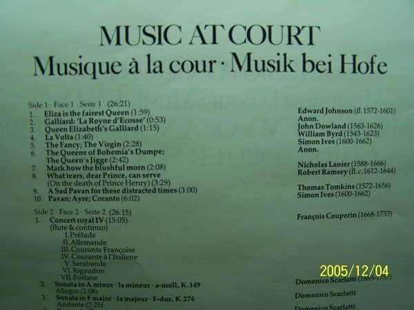 【天堂鳥LP名盤】900.Music at court(曲目詳照片),霍格伍德/古樂學院合奏團,2LPS