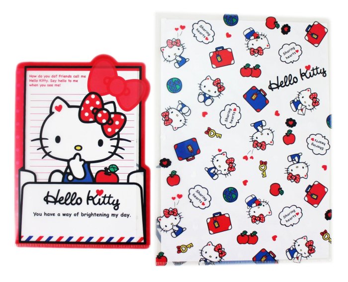 【卡漫迷】Hello Kitty 資料夾 大+小 二入組 信封圖案 ㊣版 港版 L字型 文件夾 檔案夾 A4 凱蒂貓