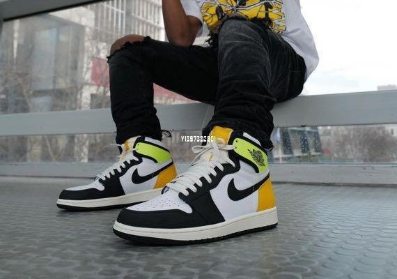 專櫃貨Air Jordan 1 High OG 黑白黃綠 腳趾 文化男子籃球鞋