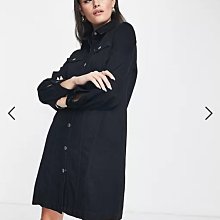 (嫻嫻屋) 英國ASOS-Whistles優雅時尚名媛黑色牛仔襯衫領長袖洋裝 AE24